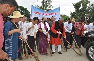 The Governor of Arunachal Pradesh Shri P.B. Acharya and States First Lady Smt Kavita Acharya participating in the cleanliness drive at Namsai on 5th August 2017.